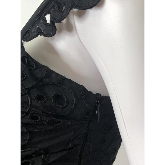Y2K MOSCHINO CHEAP And CHIC. Black Babydoll Empire Waist. Draped Floral Eyelet M - Picture 5 of 10